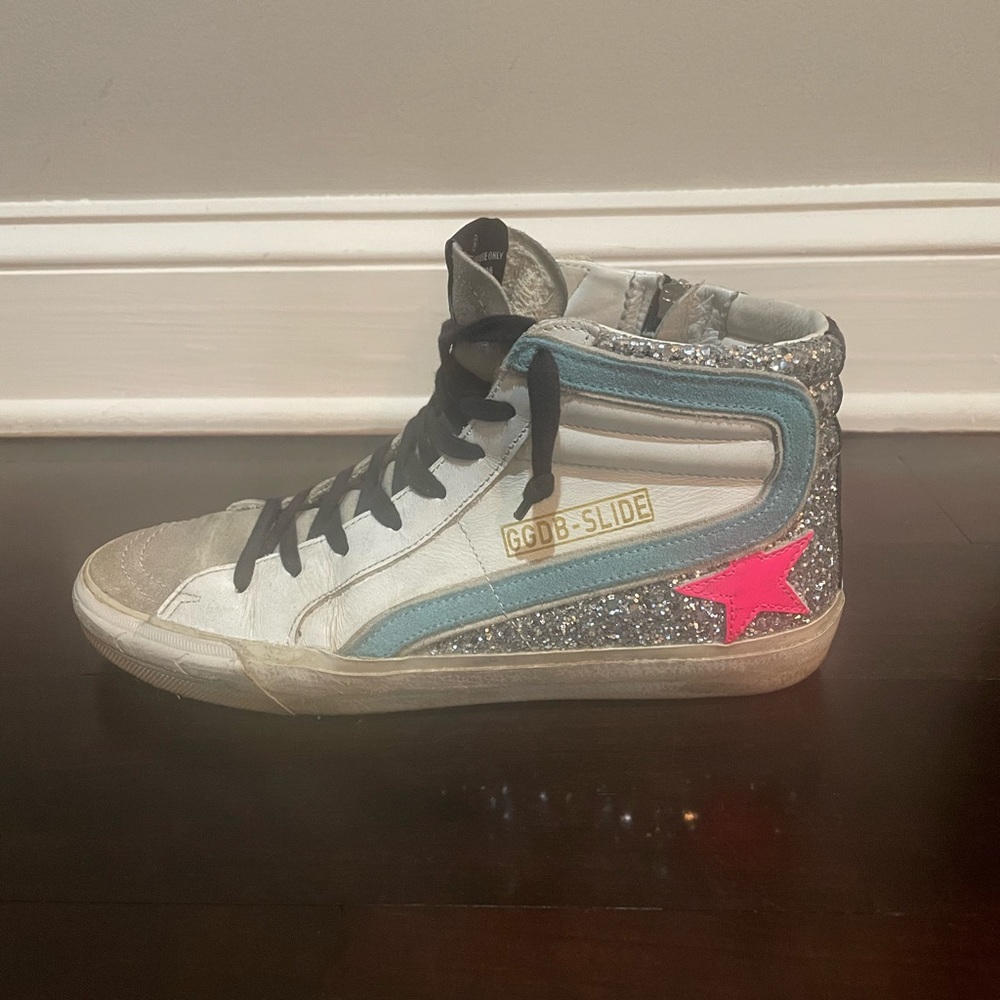 Golden Goose Silver Glitter Slide Sneakers Size 38